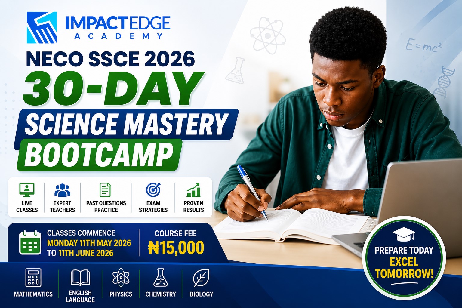 NECO SSCE 2026: 30-Day Science Mastery Bootcamp (30-Day Intensive Live Prep)